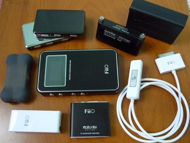 FiiO amp with Travagan's Colors, iBasso, T3D/T4, Go-Vibe Derringer, and Linearossa W1.