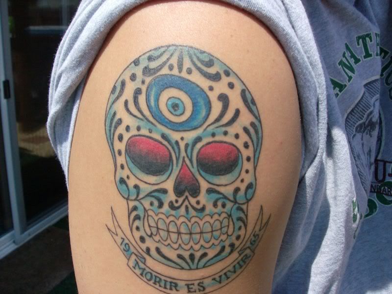  eye candy, gaming, ink, love, mario, marriage, Got a sugar skull tattoo.