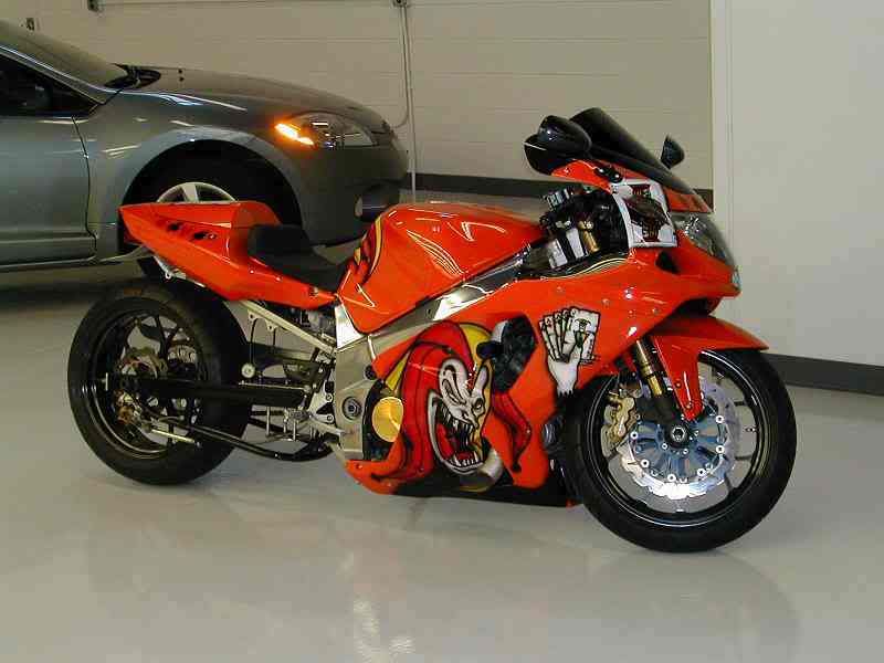 Extended swing arm on sport bike.