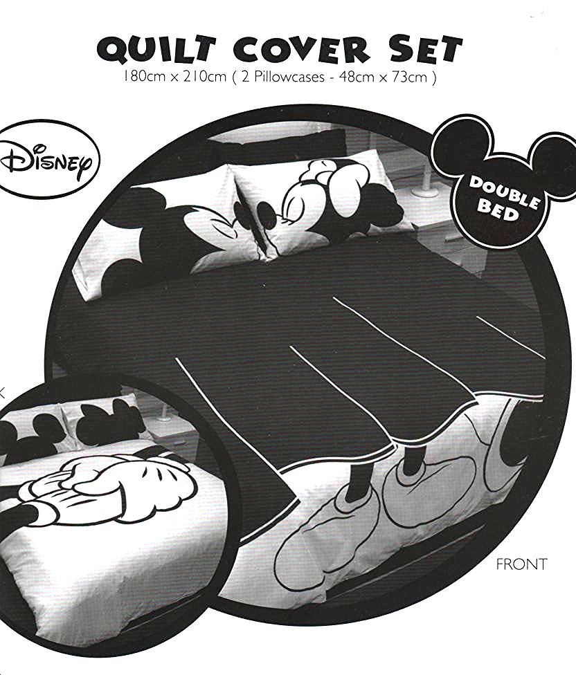 Mickey Mouse Minnie Mouse Black White Reversible Double Quilt