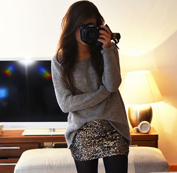 sequin skirt with sweater