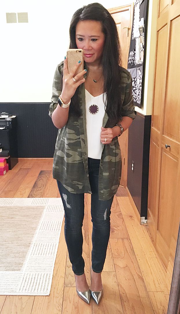 express camo twill boyfriend button up, house of harlow necklace