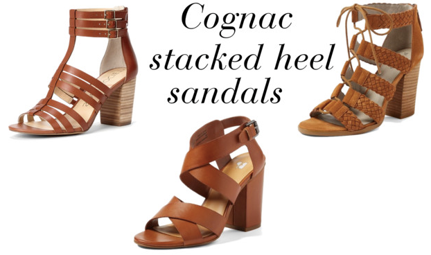 Cognac stacked heel sandals