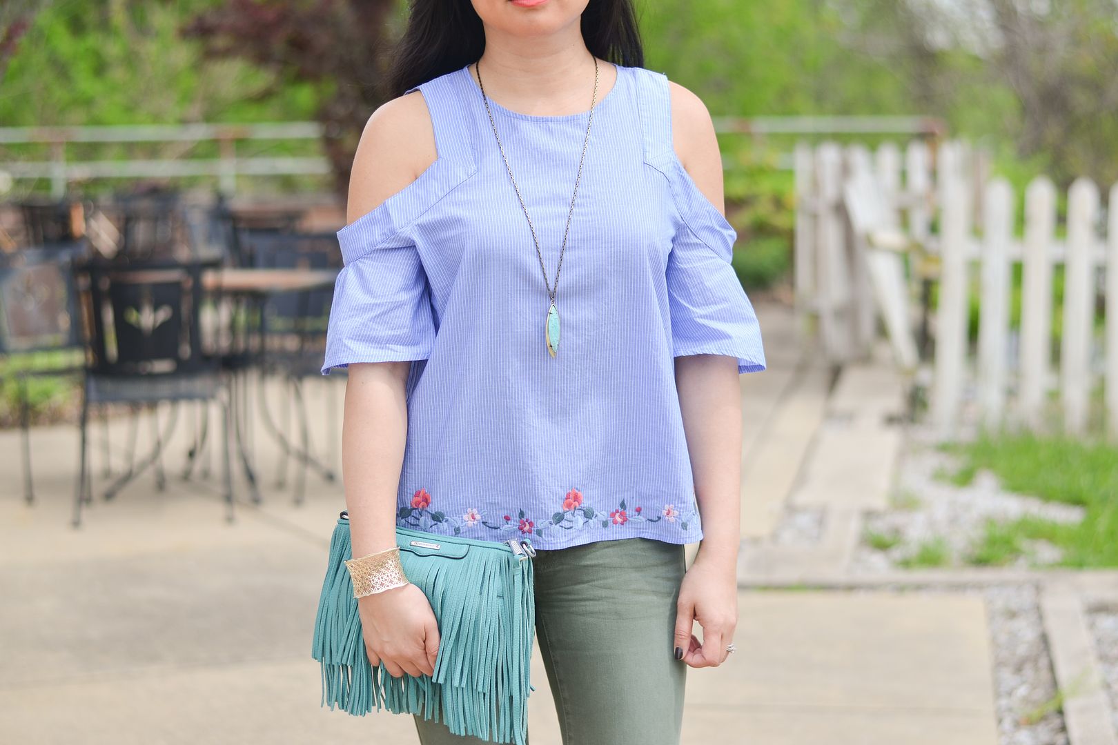 Cold shoulder top outfit