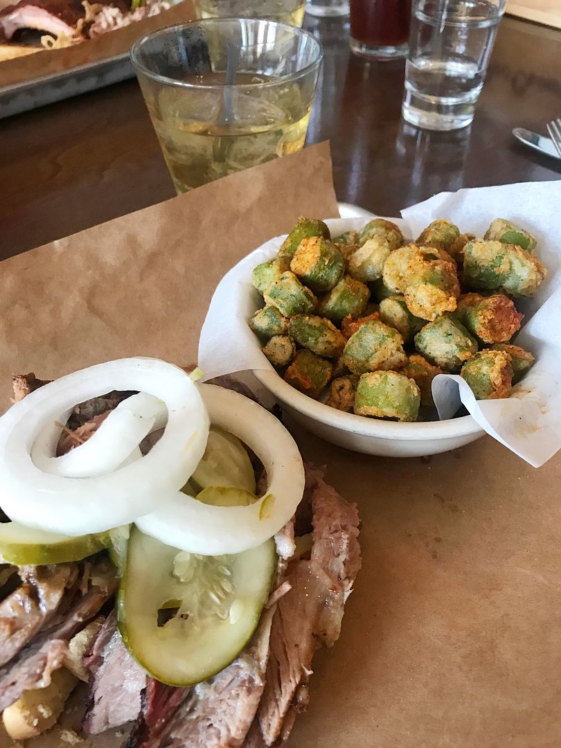 Doc Crow's smokehouse and raw bar brisket and fried okra