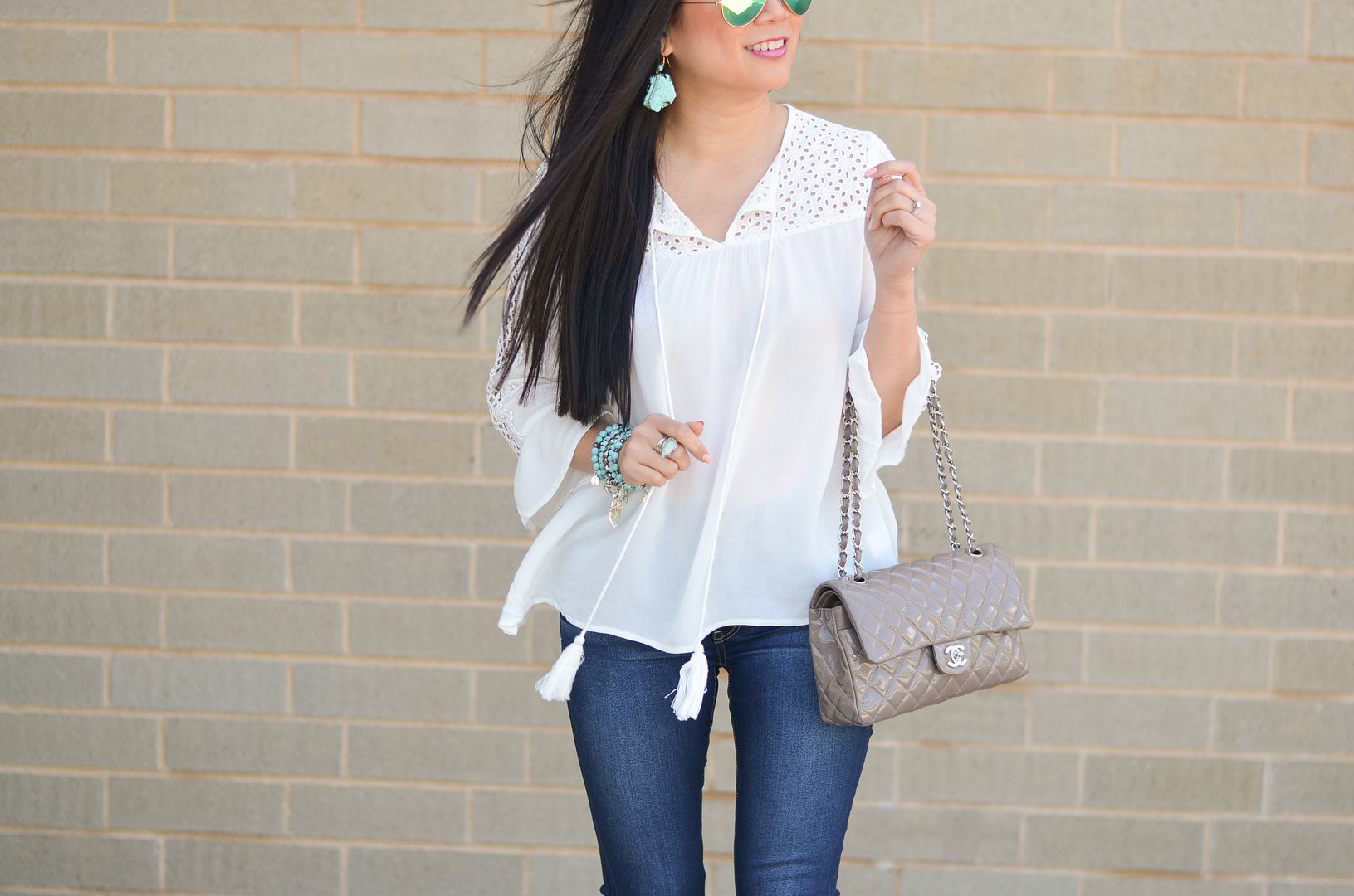 White and turquoise outfit