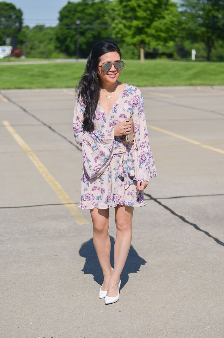 Floral romper with bell sleeves for spring