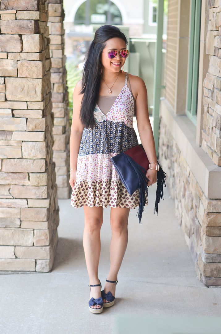 Patchwork sundress and wedge espadrilles