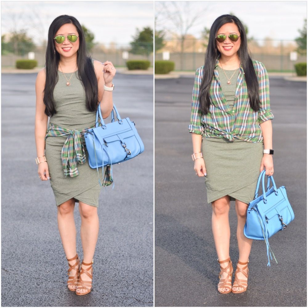 Plaid popover and tank dress outfit