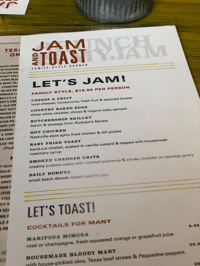 The Rustic Jam and Toast brunch menu