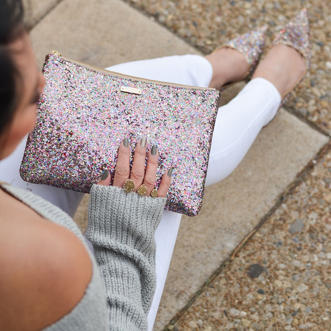 Glitter bag and shoes outfit