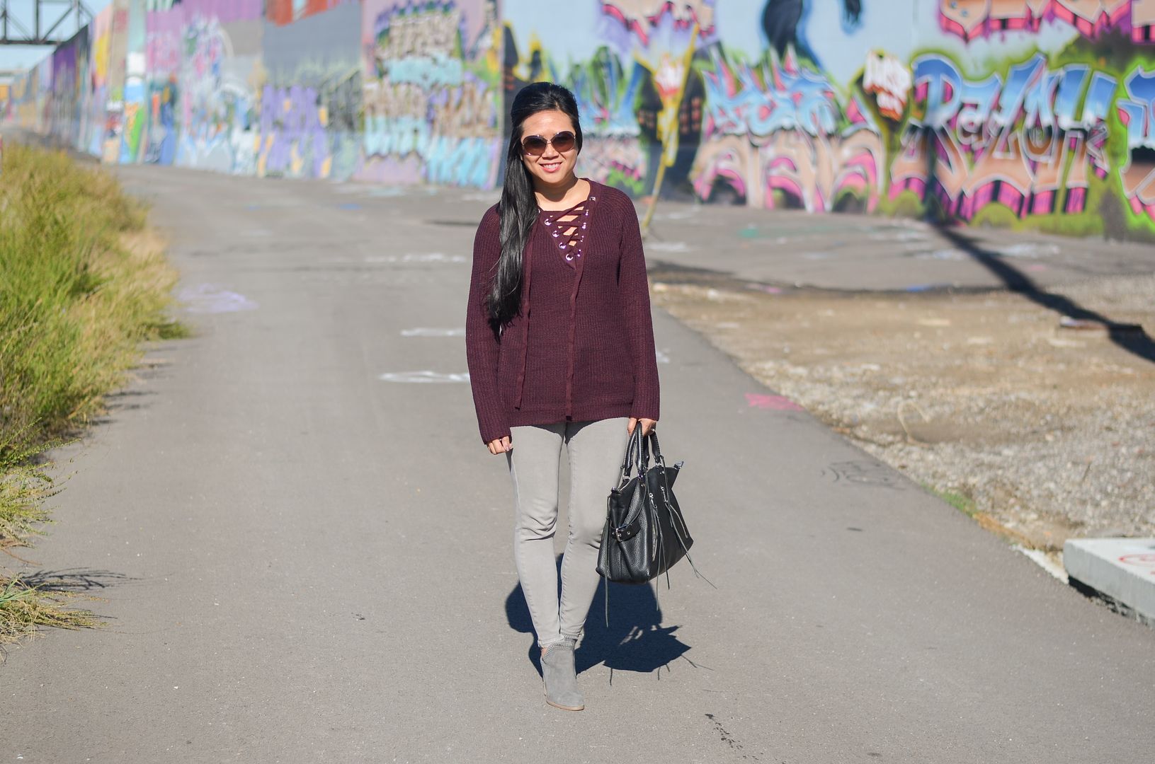 Chunky knit lace up sweater