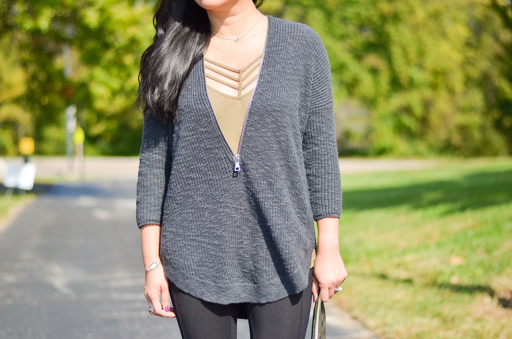 Express v-neck zip up sweater, express strappy cami