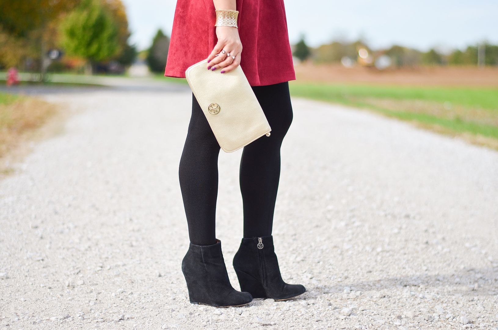 Dress and Wedge booties, holiday style
