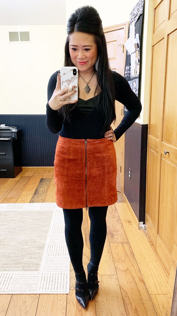 BlankNYC Suede skirt outfit