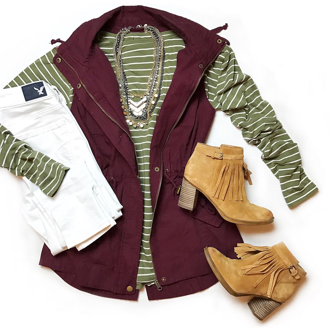 American Rag utility vest, Naturalizer Fortunate booties