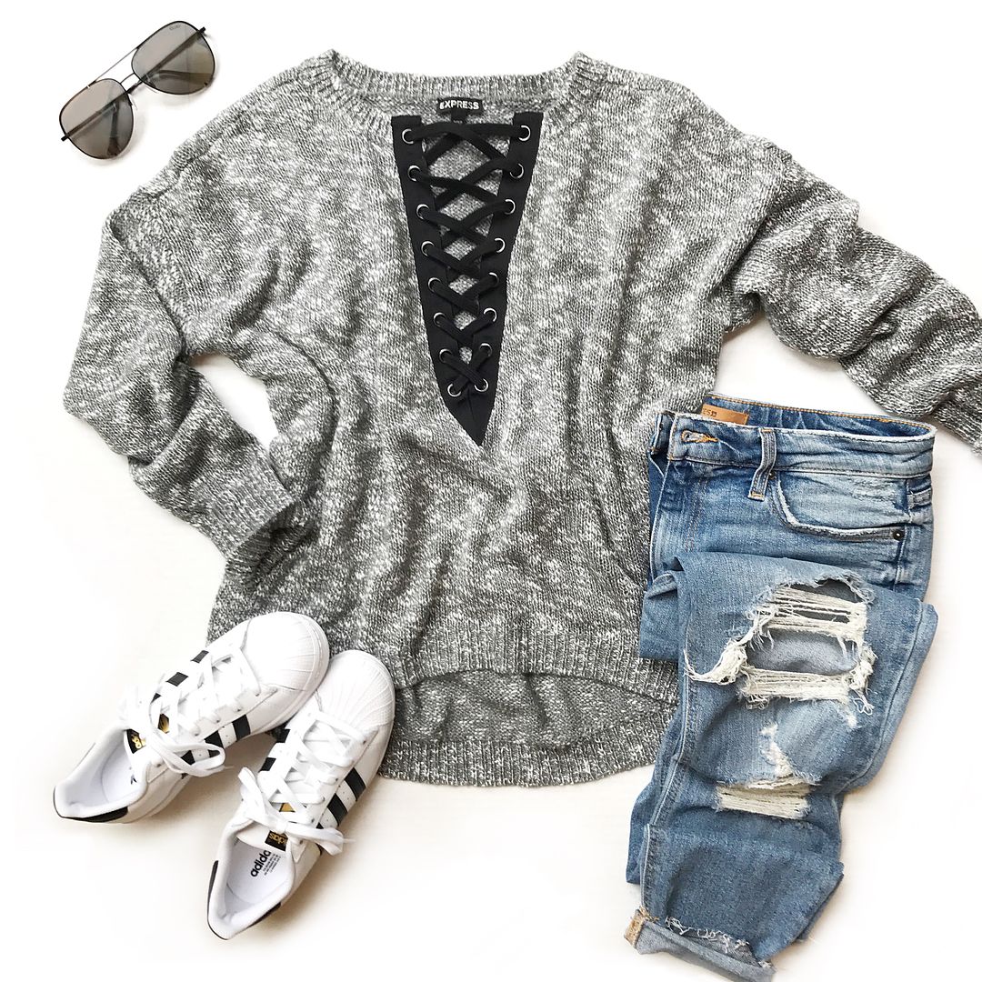 Lace up neckline sweater