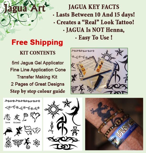 Jagua tattoos last between 10 to 15 days. Jagua tattoos are the best natural way of getting a real tattoo look. Henna tattoos are brown and originate from 