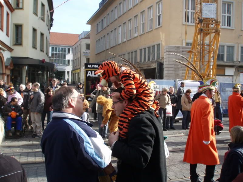 A really cool hat and a crying Tigger. Saturday (2/17) was the Kinders Fasching day, so most of the little kids I saw were dressed up.