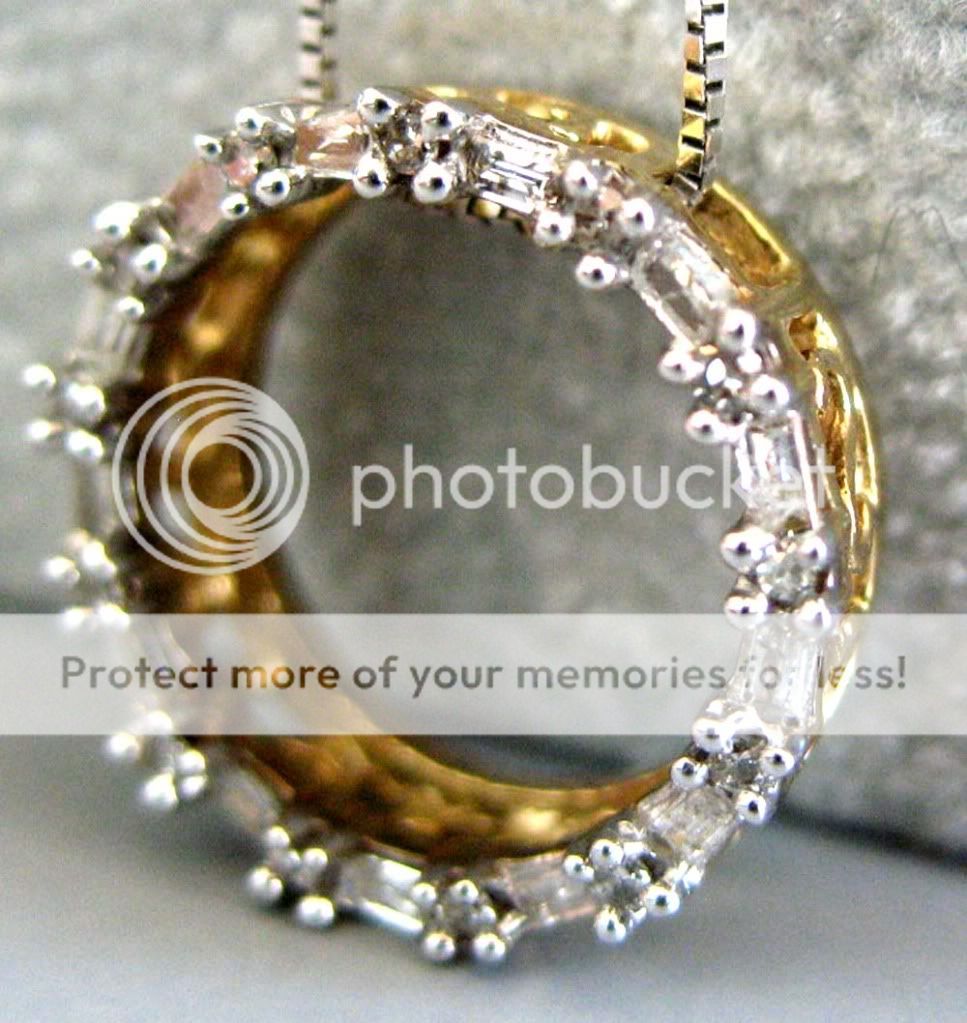 Baguette 1/4CT Diamond 10K Gold Circle Pendant Necklace  
