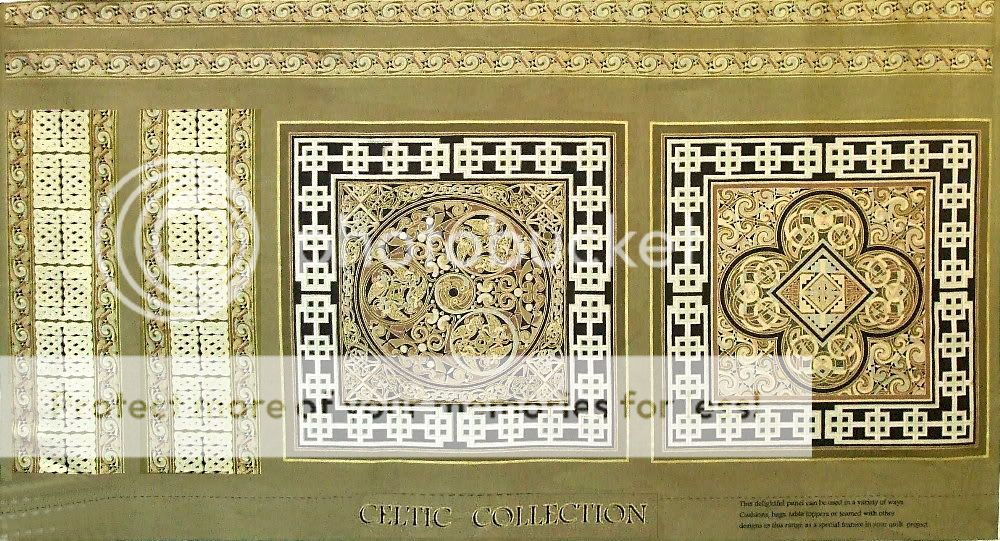 CELTIC METALLICS LARGE BLOCKS PANEL   Fabric with 15 Celtic Squares 