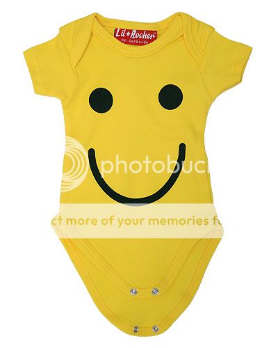 Smiley Face Yellow Smile Happy Punk Rock Baby Gro Suit Onesie Set Cute Emoticon