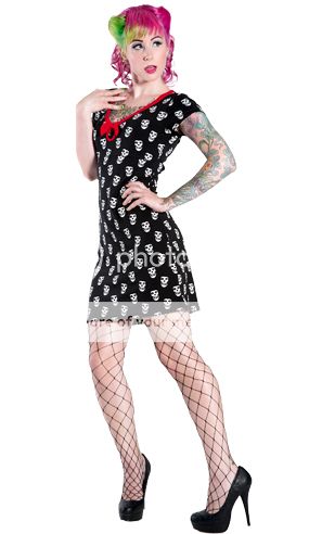 Misfits Polly Dress Bold Thick Stripe Skull Fiend Horror Punk Mod ...