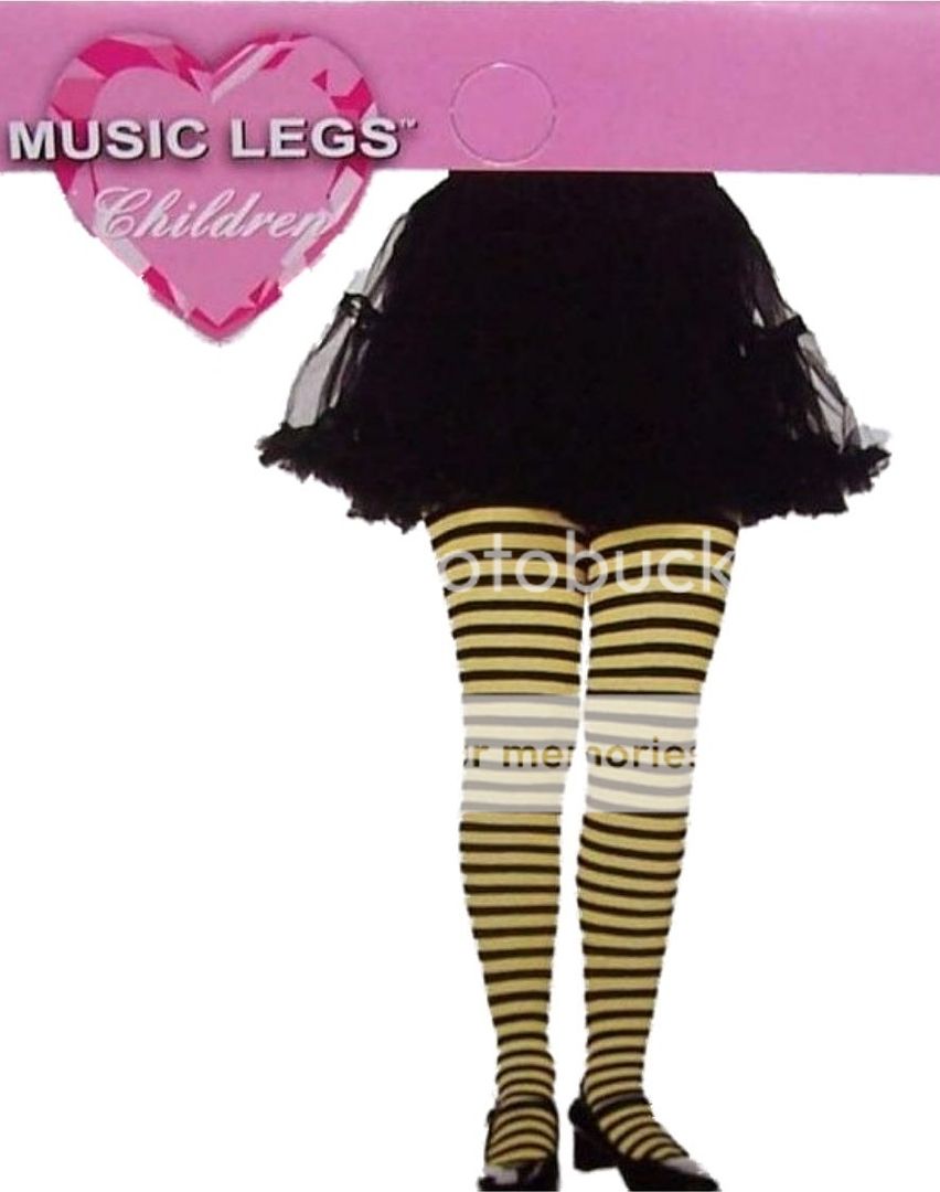 Girls Kids Costume Black Yellow Bumble Bee Garden Fairy Stripe Tights s M L XL