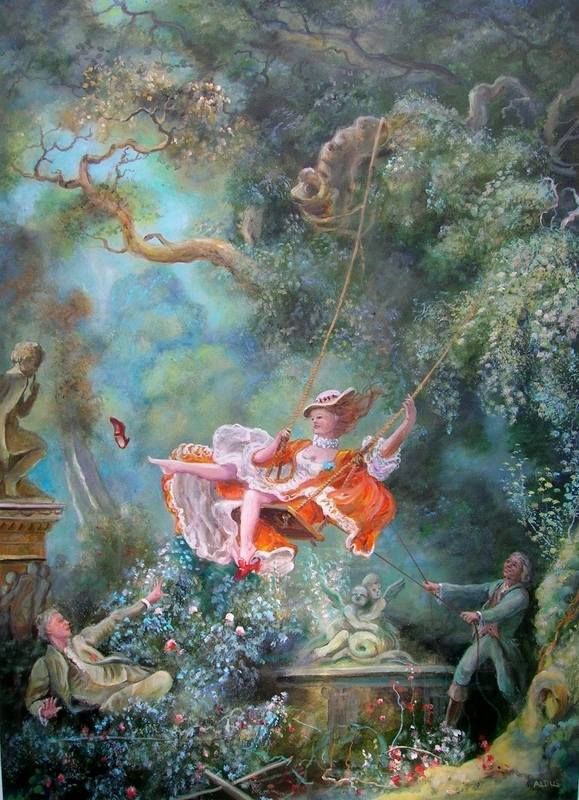 Details About David Aldus Original Oil Canvas The Swing After Fragonard Rococo Painting