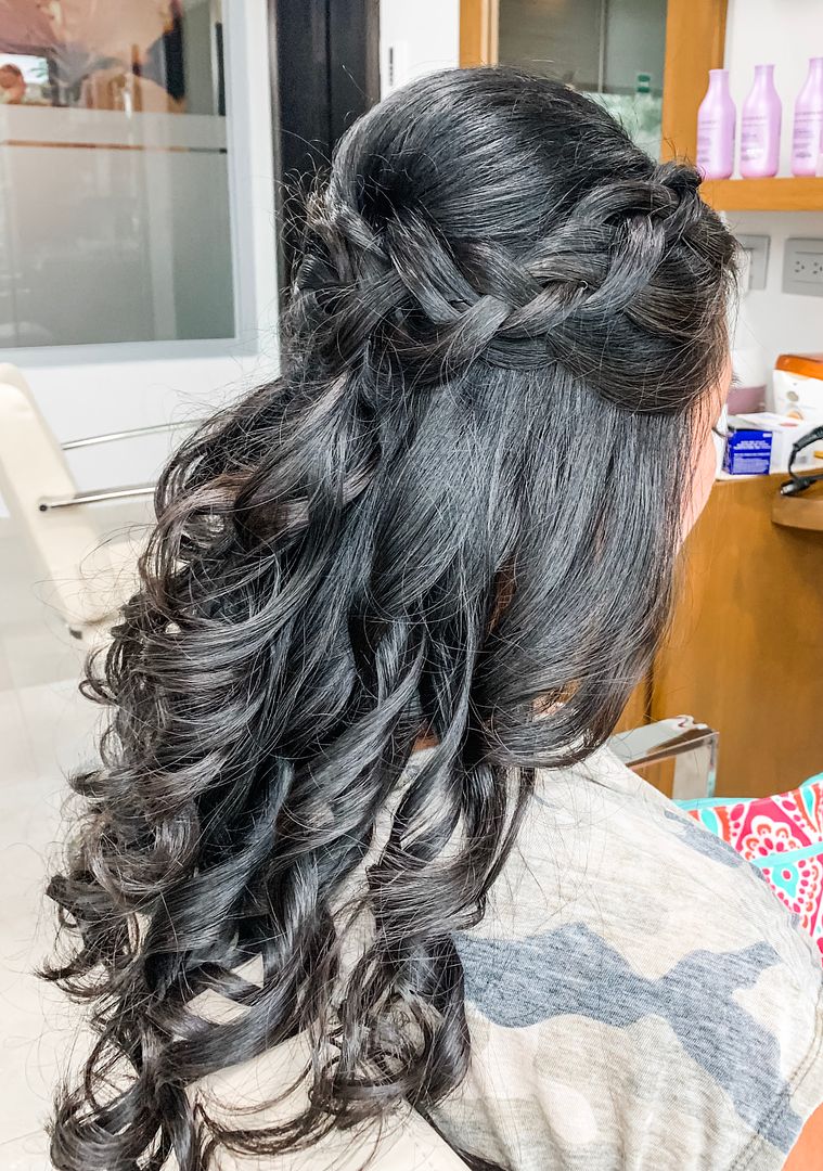 Long hair braid and curls bridesmaid
