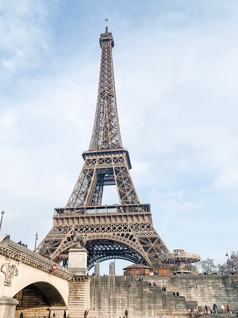 View of Eiffel Tower from boat tour Paris