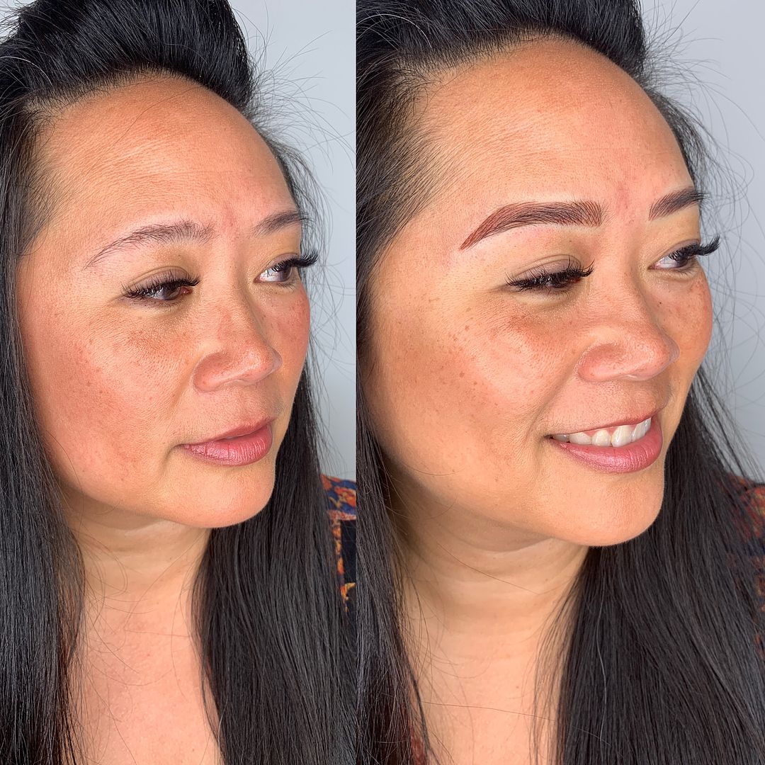 Microbladed strokes and machine shading brows